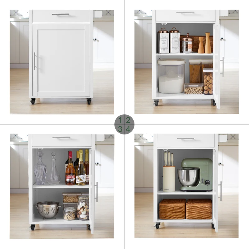 SoBuy FKW102-WN Desserte de Cuisine à Roulettes avec Plan de Travail, 1 Tiroir, 1 Porte et Porte-Torchon, Charge 45 kg – 68x46x90 cm, Blanc et Naturel