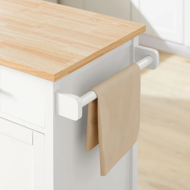 SoBuy FKW102-WN Desserte de Cuisine à Roulettes avec Plan de Travail, 1 Tiroir, 1 Porte et Porte-Torchon, Charge 45 kg – 68x46x90 cm, Blanc et Naturel