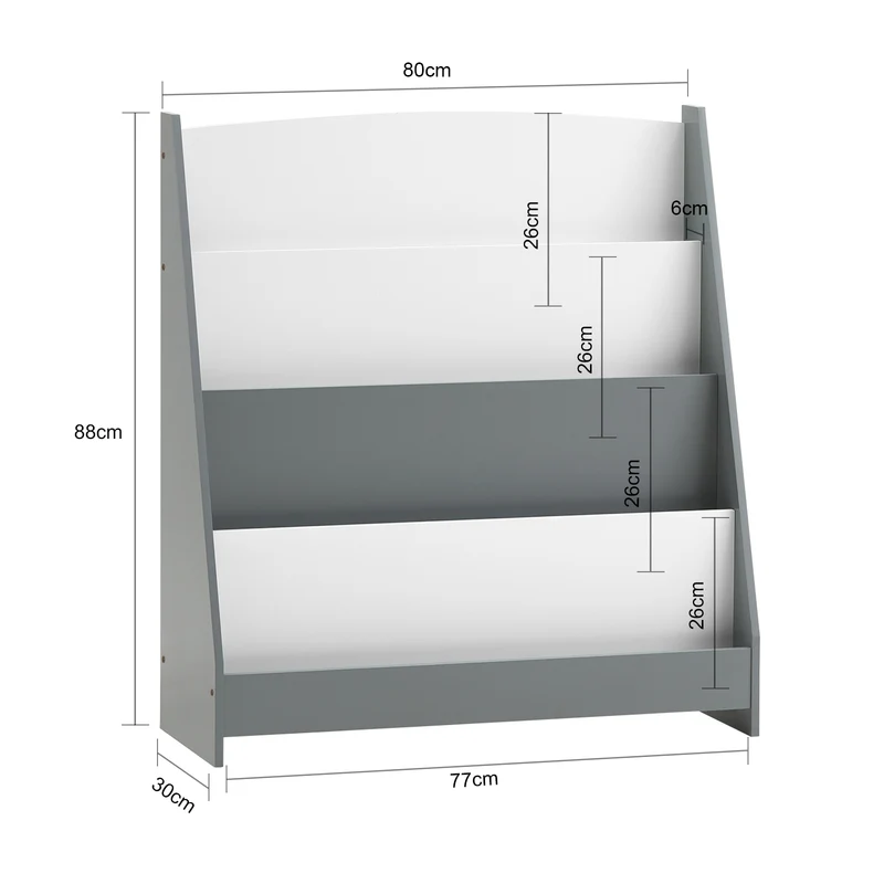 SoBuy KMB32-HG Étagère à livres pour enfants avec 4 compartiments de rangement pour les livres Gris