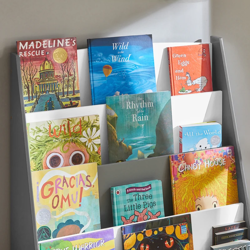 SoBuy KMB32-HG Étagère à livres pour enfants avec 4 compartiments de rangement pour les livres Gris