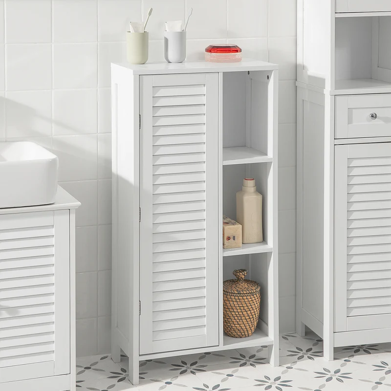 SoBuy BZR39-W Meuble de Salle de Bain Haut – Armoire de Salle de Bain Étroit avec Porte Lamellée et 3 Étagères – Placard de Rangement pour Cuisine, Toilette, Blanc, 48 x 96 x 24cm