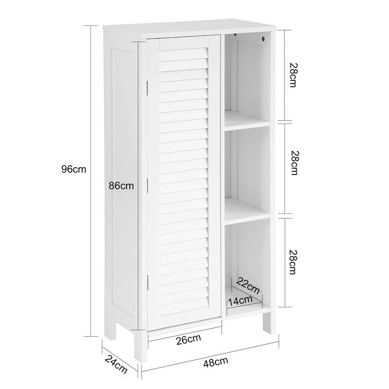 SoBuy BZR39-W Meuble de Salle de Bain Haut – Armoire de Salle de Bain Étroit avec Porte Lamellée et 3 Étagères – Placard de Rangement pour Cuisine, Toilette, Blanc, 48 x 96 x 24cm