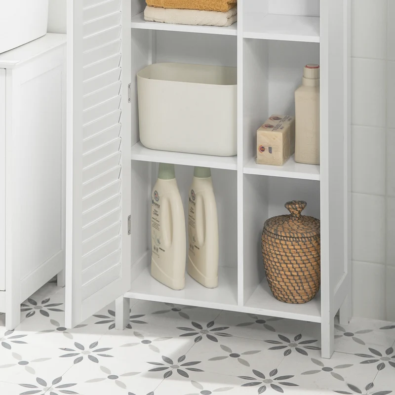 SoBuy BZR39-W Meuble de Salle de Bain Haut – Armoire de Salle de Bain Étroit avec Porte Lamellée et 3 Étagères – Placard de Rangement pour Cuisine, Toilette, Blanc, 48 x 96 x 24cm