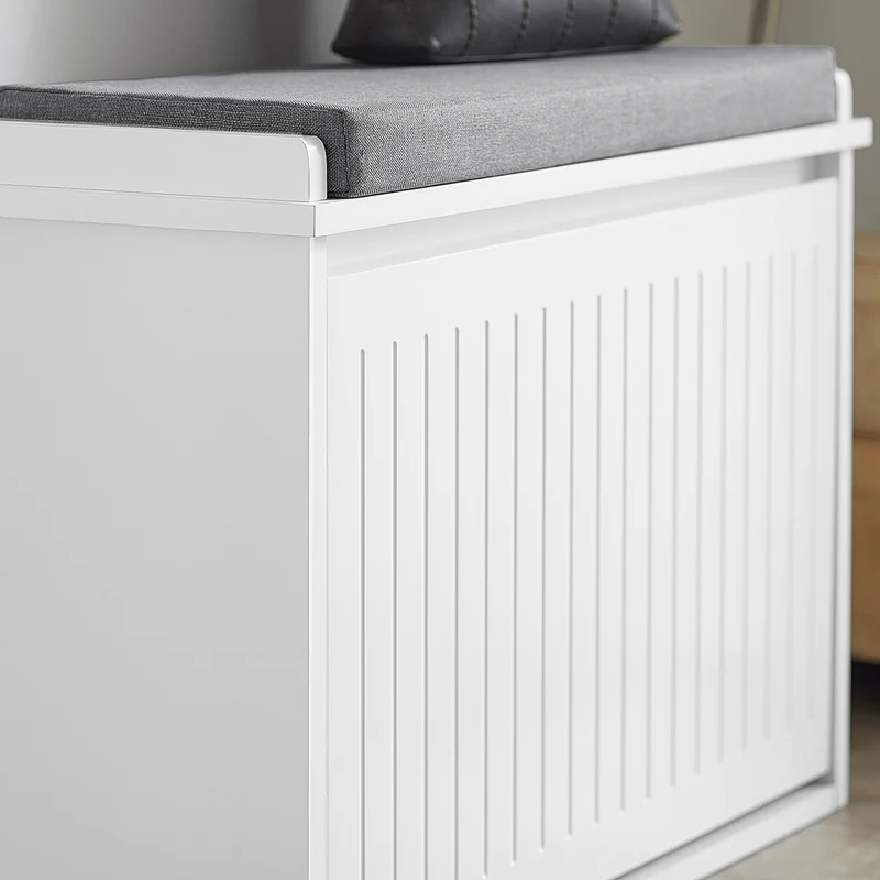 SoBuy FSR16-SCH Banc à Chaussures avec 1 Abattant et Coussin Rembourré, Coffre de Rangement pour Entrée – 60x30x48 cm, Blanc