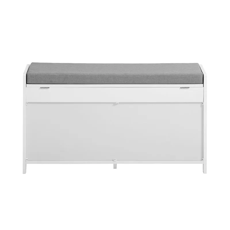 SoBuy FSR102-W Banc à Chaussures avec Coussin Rembourré, Coffre et 2 Portes de Rangement pour Entrée – 90x33x50 cm, Blanc