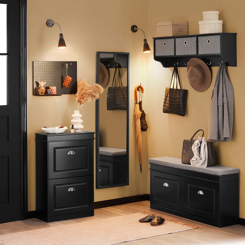 SoBuy FSR78-SCH Armoire à Chaussures 2 Abattants, Rangement 8 Paires pour Entrée Couloir – 54x24x83 cm, Noir