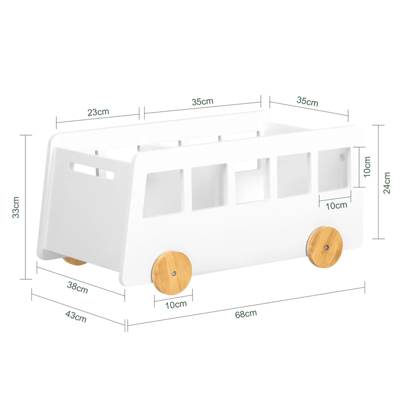 SoBuy KMB41-W Chariot Bibliothèque pour Enfants, Coffre à roulettes, Organisateur pour Jouets et Livres, Forme de Petite Voiture