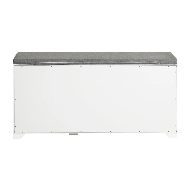 SoBuy FSR119-W Banc à Chaussures avec Coussin Rembourré, 1 Abattant et 2 Compartiments Ouverts pour Entrée – 90x24x46 cm, Blanc