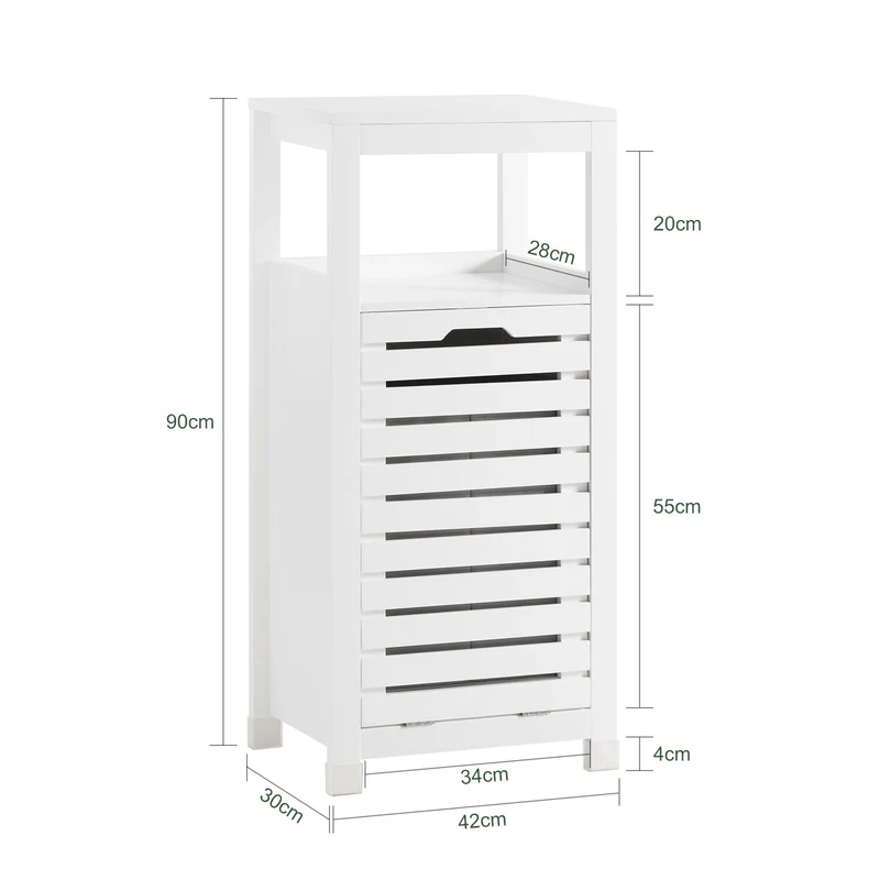SoBuy BZR67-W Meuble Bas Armoire Toilette avec 1 Panier bac à Linge basculant Meuble de Rangement Corbeille à Linge Coffre à Linge