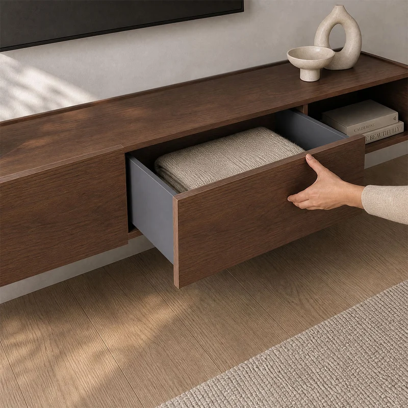 Dalea Floating Shelf with Drawers · Walnut Decor – 2 Modules