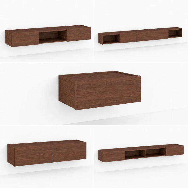 Dalea Floating Shelf with Drawers · Walnut Decor – 2 Modules