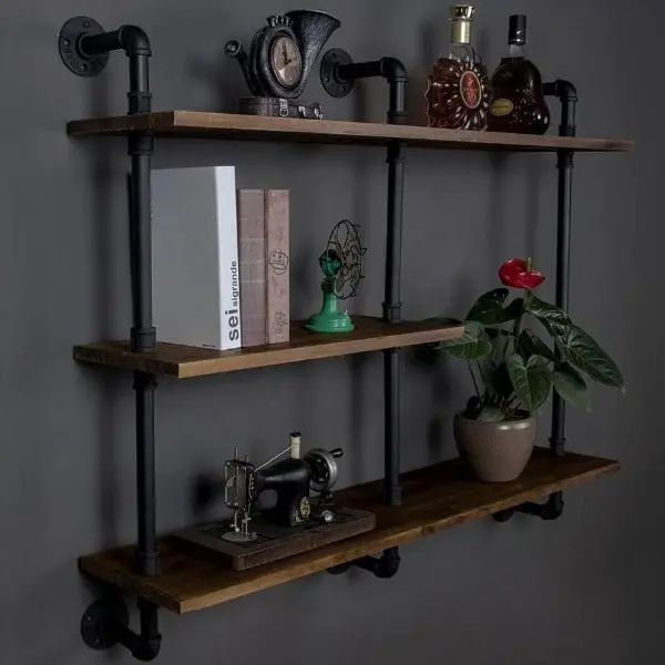 Étagère Murale Industrielle Bibliothèque En Bois