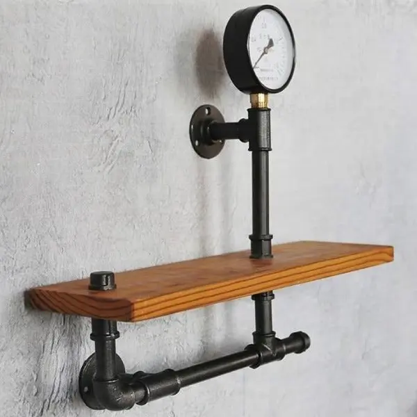 Étagère Murale Noire En Bois Industriel