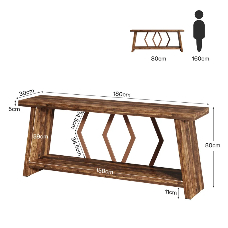 Tribesigns Console extra-longue de 180 cm avec 2 étagères, Table d'appoint étroite pour salon et entrée