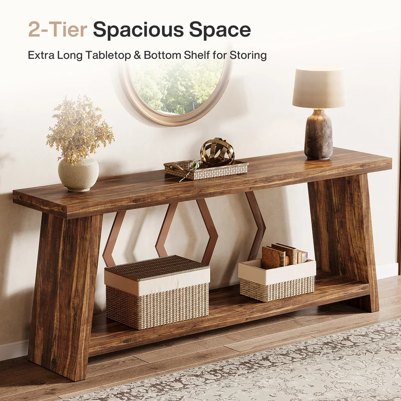 Tribesigns Console extra-longue de 180 cm avec 2 étagères, Table d'appoint étroite pour salon et entrée