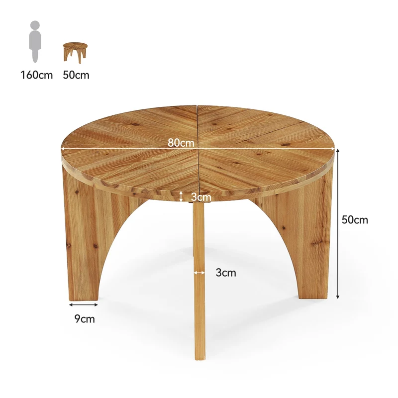 Tribesigns Table basse ronde en bois massif 80 cm, Style campagnard avec pieds incurvés