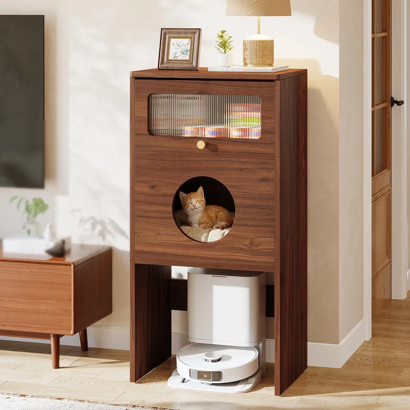 Tribesigns Meuble pour chat avec espace de rangement, Meuble pour bac à litière et table d'appoint 2 en 1