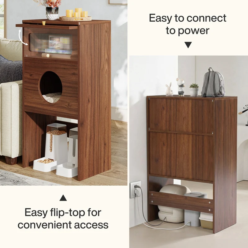 Tribesigns Meuble pour chat avec espace de rangement, Meuble pour bac à litière et table d'appoint 2 en 1