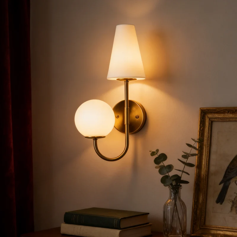 Tribesigns Applique murale d'intérieur, lampe murale dorée avec abat-jour en verre dépoli