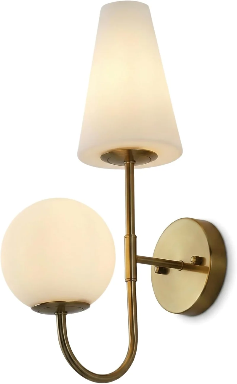 Tribesigns Applique murale d'intérieur, lampe murale dorée avec abat-jour en verre dépoli