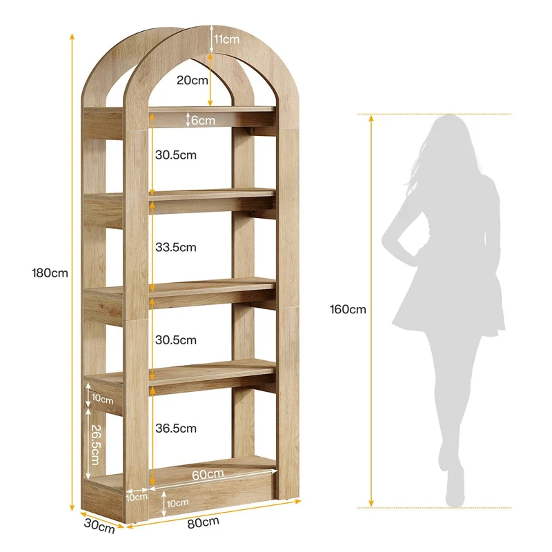 Tribesigns Bibliothèque 5 niveaux 180 cm, Bibliothèque en bois en forme d'arche