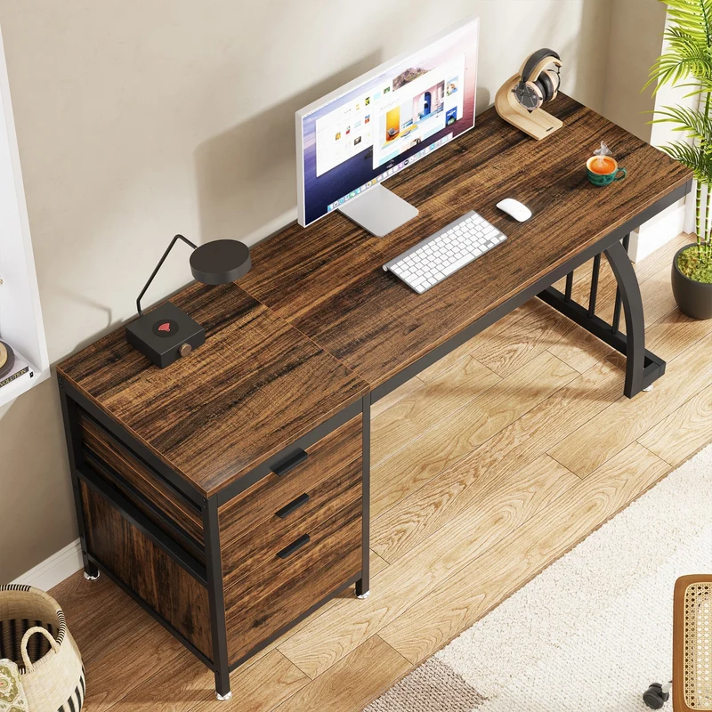 Tribesigns Bureau informatique industriel, Bureau 150 cm avec armoire à tiroirs réversible