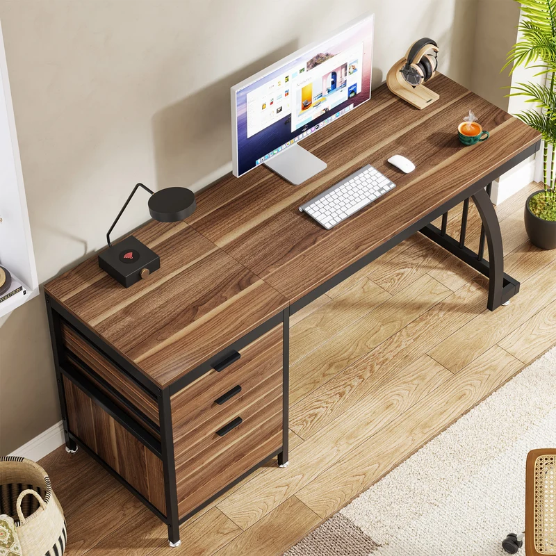 Tribesigns Bureau informatique industriel, Bureau 150 cm avec armoire à tiroirs réversible