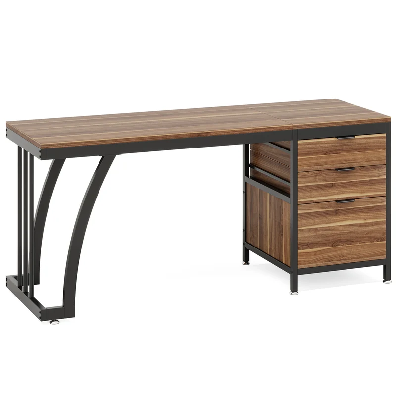 Tribesigns Bureau informatique industriel, Bureau 150 cm avec armoire à tiroirs réversible