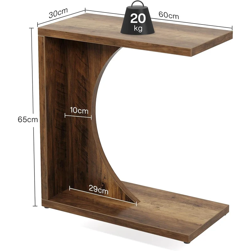 Tribesigns Table d'appoint en forme de C 60×30×65 cm, Style rustique pour canapé