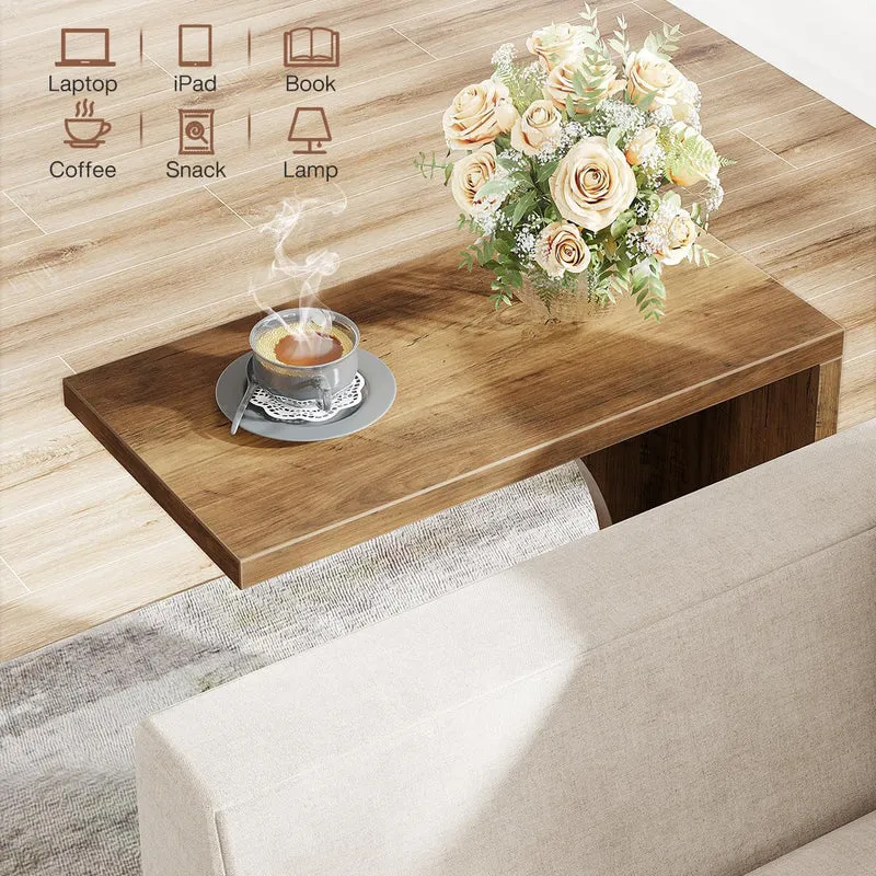Tribesigns Table d'appoint en forme de C 60×30×65 cm, Style rustique pour canapé