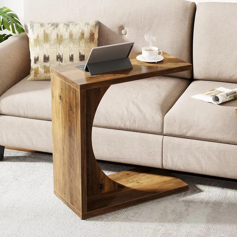 Tribesigns Table d'appoint en forme de C 60×30×65 cm, Style rustique pour canapé