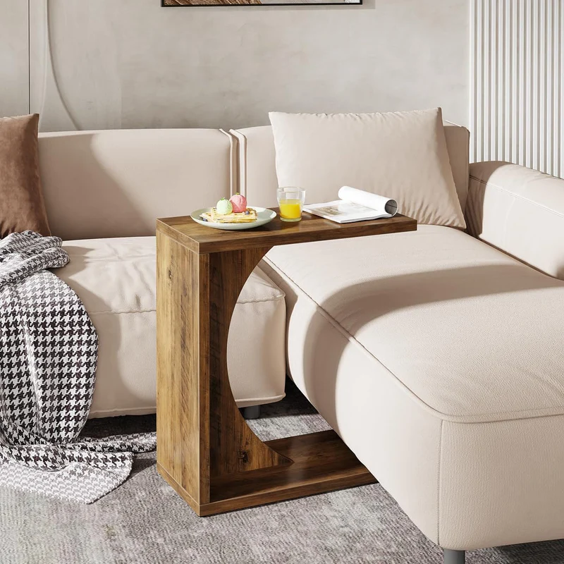 Tribesigns Table d'appoint en forme de C 60×30×65 cm, Style rustique pour canapé