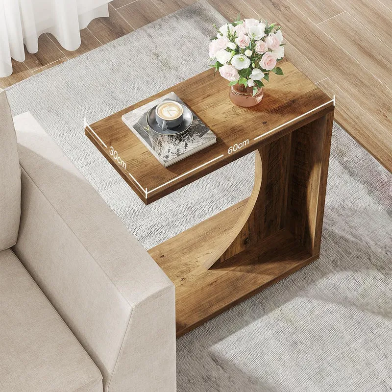 Tribesigns Table d'appoint en forme de C 60×30×65 cm, Style rustique pour canapé