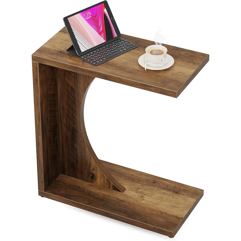 Tribesigns Table d'appoint en forme de C 60×30×65 cm, Style rustique pour canapé