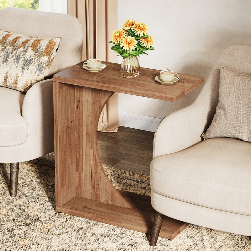 Tribesigns Table d'appoint en forme de C 60×30×65 cm, Style rustique pour canapé