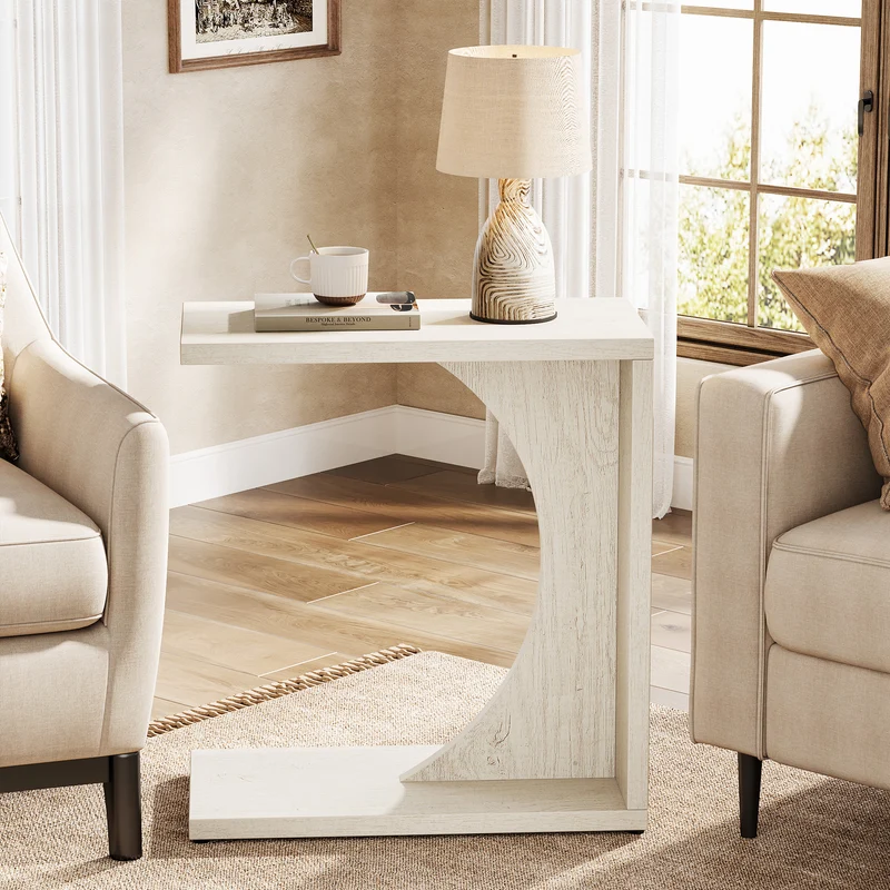 Tribesigns Table d'appoint en forme de C 60×30×65 cm, Style rustique pour canapé