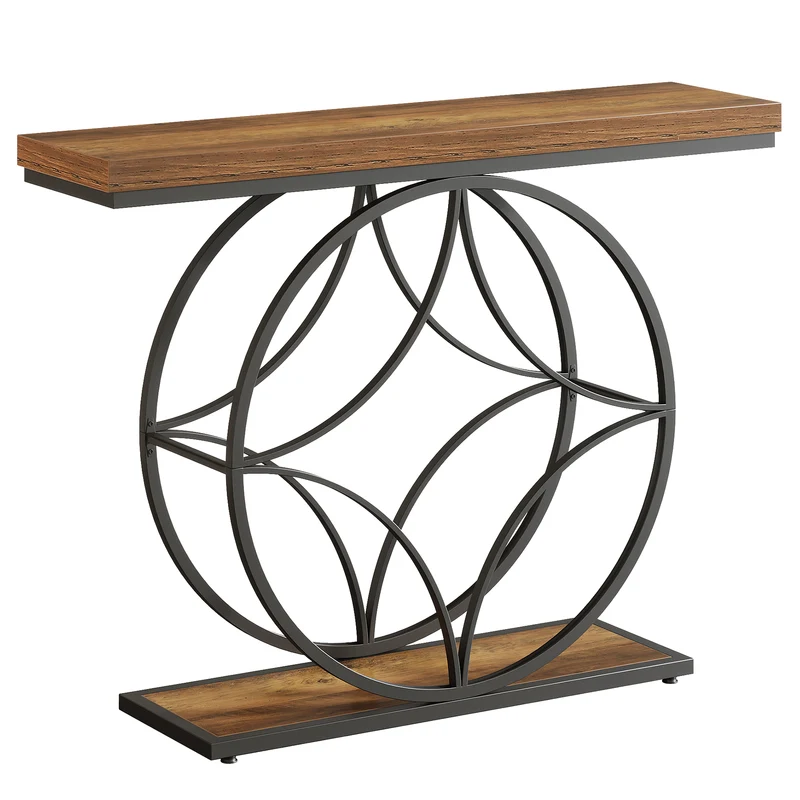 Tribesigns Table console industrielle à 2 niveaux de 120 cm avec cadre géométrique en métal