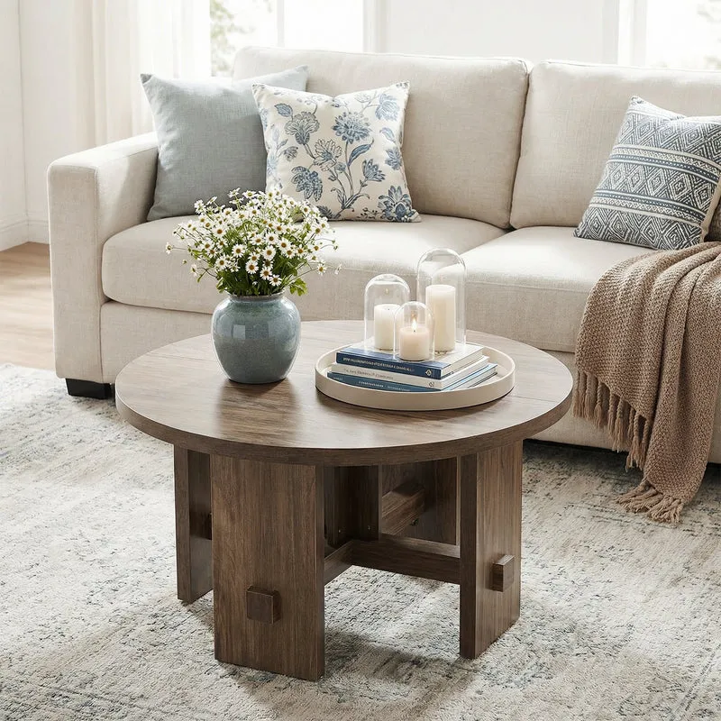 Tribesigns Table basse ronde de 80 cm avec piètement, Petite table de style campagnard