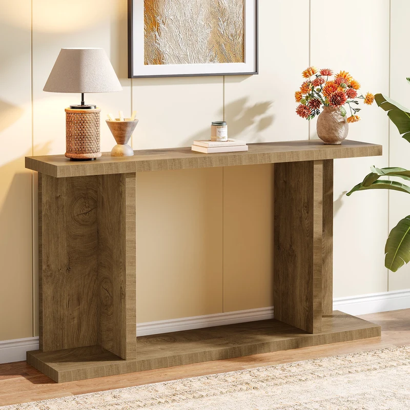 Tribesigns Console de 140 cm de long, Style campagnard console étroite à deux niveaux avec piètement