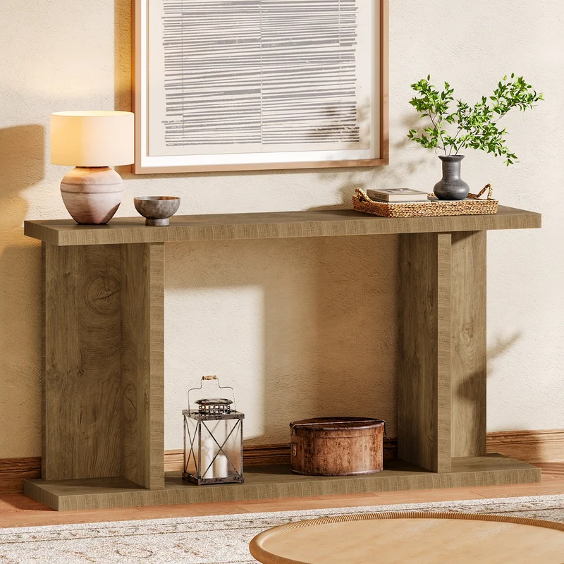 Tribesigns Console de 140 cm de long, Style campagnard console étroite à deux niveaux avec piètement