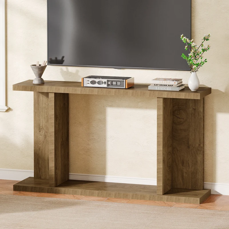 Tribesigns Console de 140 cm de long, Style campagnard console étroite à deux niveaux avec piètement