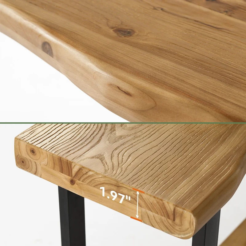 Tribesigns Console en bois massif de 160 cm avec bord naturel, Table basse à deux niveaux