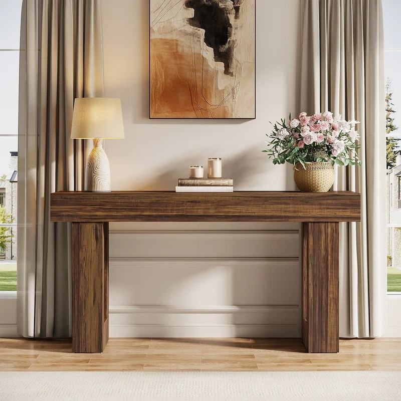 Tribesigns Console rectangulaire en bois de 160 cm de diamètre à placer derrière un canapé