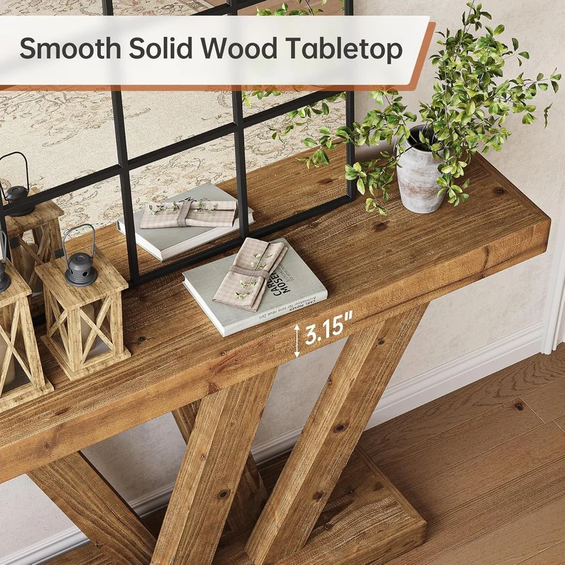 Tribesigns Table console en bois massif 120 cm avec double base en forme de V pour salon