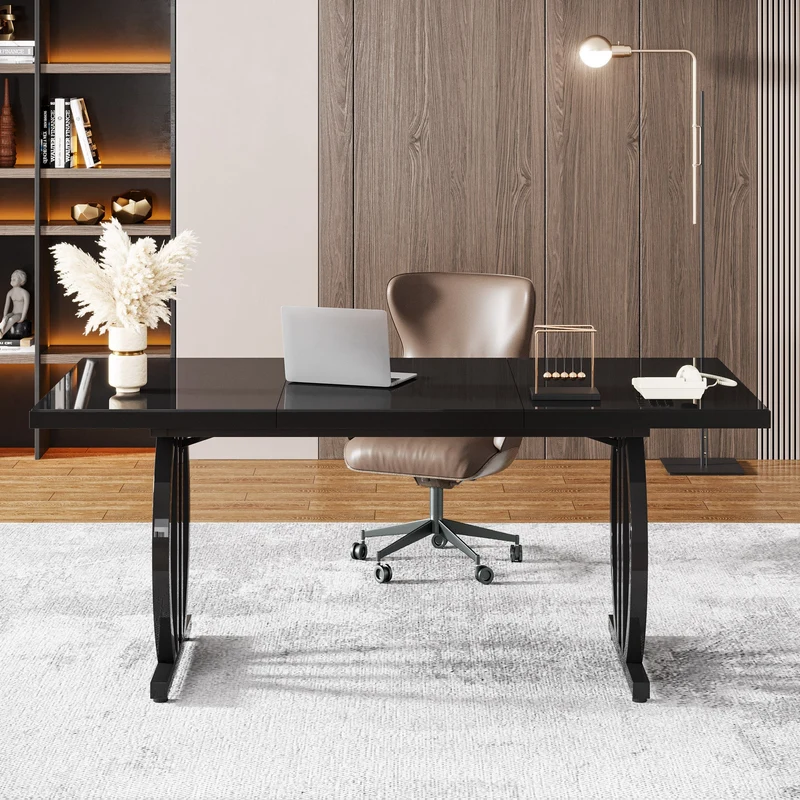 Tribesigns Bureau de direction, Bureau d'ordinateur moderne avec base géométrique en métal