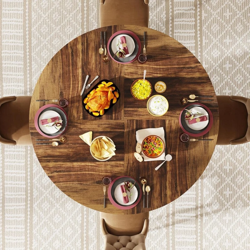Tribesigns Table de salle à manger ronde pour 4 à 6 personnes, Table de cuisine ronde avec pied en métal pour cuisine