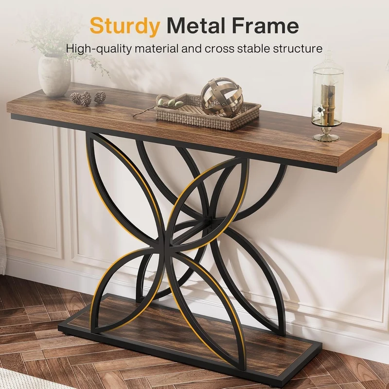 Tribesigns Table console industrielle pour entrée, Table basse avec pied papillon en métal unique