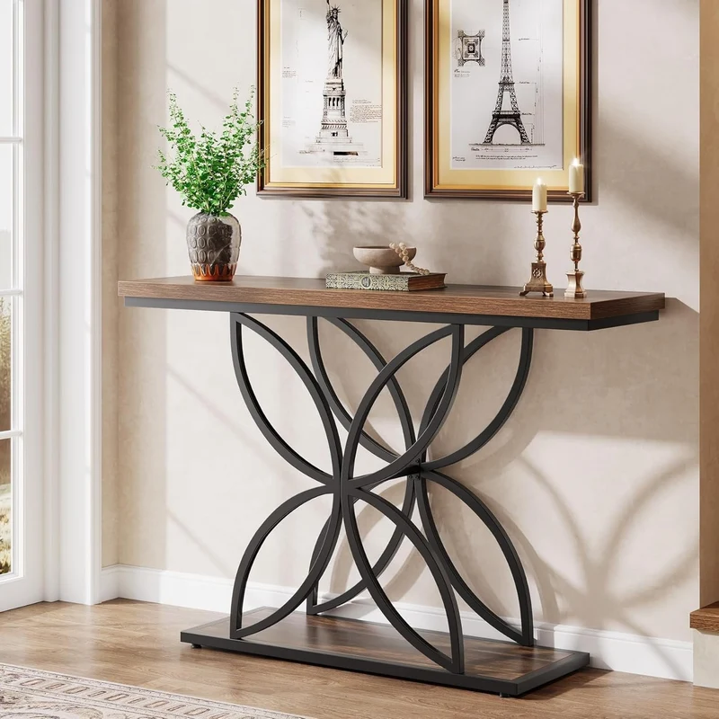 Tribesigns Table console industrielle pour entrée, Table basse avec pied papillon en métal unique