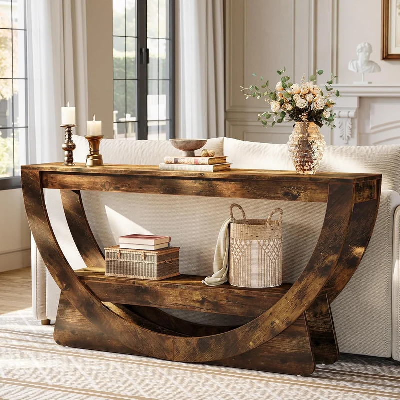 Tribesigns Table Console 160 cm, Industrielle Table d'entrée à Deux Fermier avec étagères de Rangement
