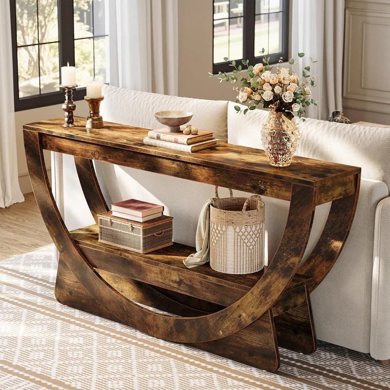 Tribesigns Table Console 160 cm, Industrielle Table d'entrée à Deux Fermier avec étagères de Rangement